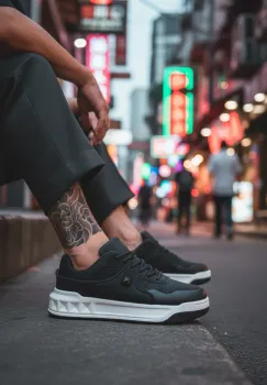 Adidasi barbati casual  negri cu alb  VLT L75 imagine