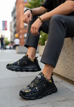 Adidasi barbati casual  negri cu auriu L21 imagine