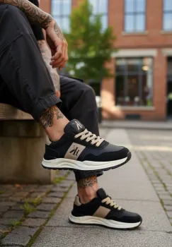 Adidasi barbati casual  negru cu alb A2571 imagine