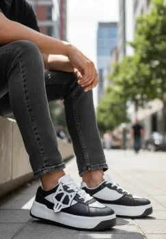 Adidasi barbati casual WOLF  albi cu negru 080 N11-2 imagine