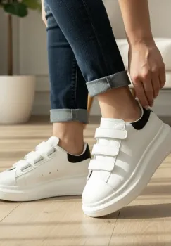 Adidasi dama albi cu negru casual  111B imagine