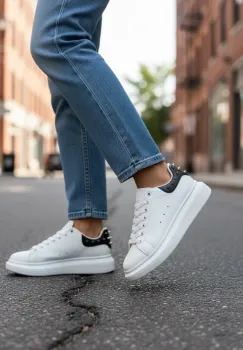 Adidasi dama albi cu negru casual  6626 imagine