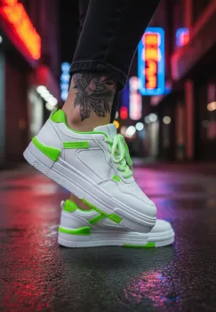 Adidasi dama albi cu verde casual  8002 imagine