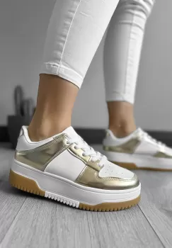 Adidasi dama casual albi cu auriu LA208 imagine