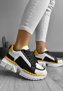 Adidasi dama casual albi cu galben B36 imagine