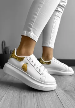 Adidasi dama casual albi cu imprimeu auriu FCL805 imagine