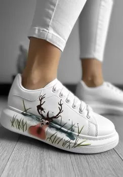 Adidasi dama casual albi cu imprimeu FCL8031 imagine