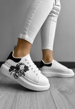 Adidasi dama casual albi cu imprimeu negru FCL705 imagine