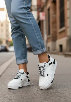 Adidasi dama casual albi cu negru  8002 imagine