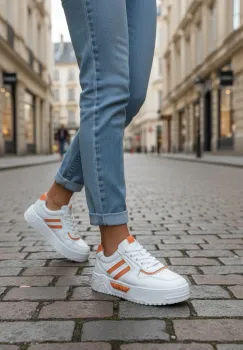 Adidasi dama casual albi cu orange 2301 imagine