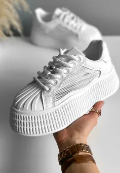 Adidasi dama casual albi  cu platforma de 6cm  NB733 imagine