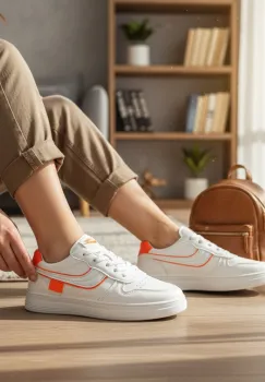 Adidasi dama casual albi cu portocaliu 7906 imagine