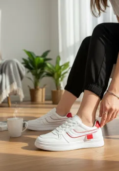 Adidasi dama casual albi cu rosu 7906 imagine