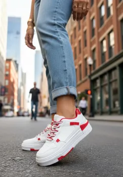 Adidasi dama casual albi cu rosu  8002 imagine