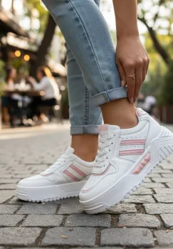 Adidasi dama casual albi cu roz 2301 imagine