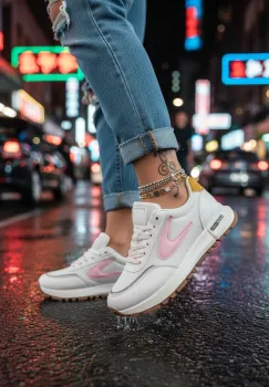 Adidasi dama casual  albi cu roz 266 imagine