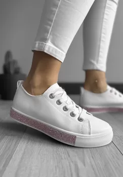 Adidasi dama casual albi cu roz LA223 imagine