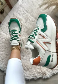 Adidasi dama casual albi cu verde 2532 imagine