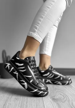 Adidasi dama casual cu talpa inalta negri B977 imagine