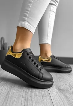 Adidasi dama casual negri cu auriu A2906 imagine