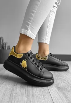 Adidasi dama casual negri cu imprimeu auriu FCL805 imagine