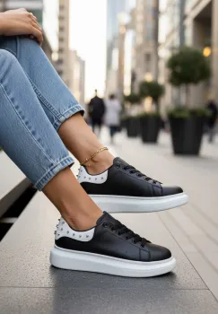 Adidasi dama negri cu alb casual  6626 imagine