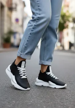 Adidasi dama negri cu alb casual   inalti  H9 imagine