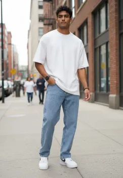 Blugi barbati baggy albastri 11082 imagine