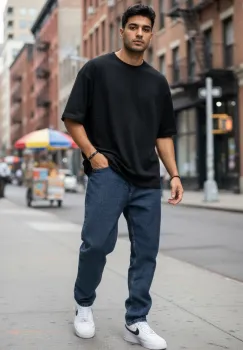 Blugi barbati baggy bleumarin verzui 115b imagine