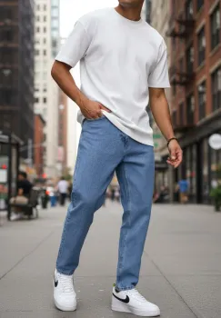 Blugi barbati boyfriend albastri 116 imagine