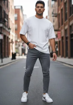 Blugi barbati conici gri 3951 imagine