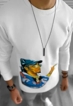 Bluza barbati alba slim fit cu imprimeu CU MIC DEFECT DEFK214  P19-4.1 imagine