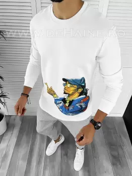 Bluza barbati alba slim fit cu imprimeu K214 I7-3 E imagine