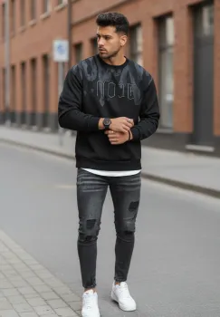 Bluza barbati neagra slim fit 71414 imagine