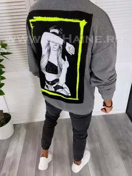 Bluza barbati slim fit gri cu imprimeu K203 105-2 E imagine