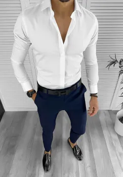 Camasa barbati alba slim fit 12657 imagine