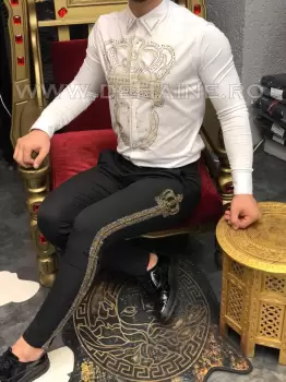 Camasa barbati alba slim fit pentru evenimente B5739 4-1 imagine