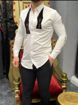 Camasa barbati alba slim fit pentru evenimente B7901 11-4.1 imagine