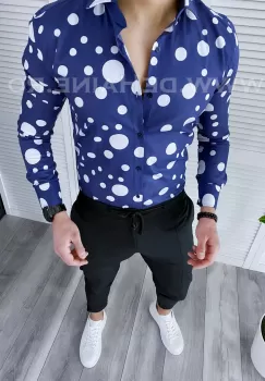 Camasa barbati albastra aslim fit B2640 8-6 imagine