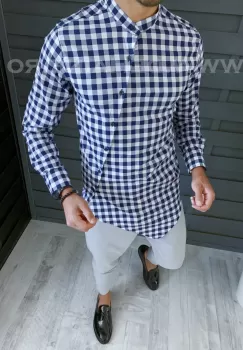 Camasa barbati asimetrica in carouri slim fit B1313 W17 - 3 imagine