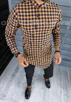 Camasa barbati asimetrica in carouri slim fit B2129 W16-2 imagine