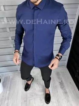 Camasa barbati bleumarin cu butoni slim fit B1381 59-3 E imagine