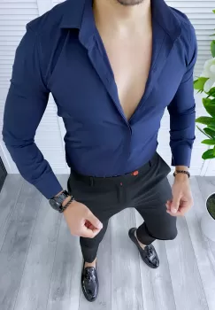 Camasa barbati bleumarin cu butoni slim fit B5342 W17-3 e imagine