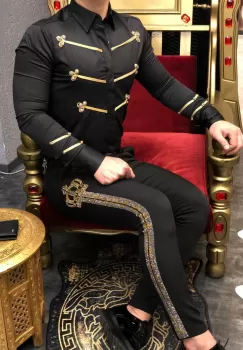 Camasa barbati eleganta neagra slim fit pentru evenimente B5625 P imagine