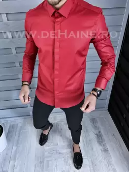 Camasa barbati grena cu butoni slim fit B1326 61-4 E imagine