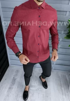 Camasa barbati grena cu imprimeu slim fit B1426 W14-2 imagine