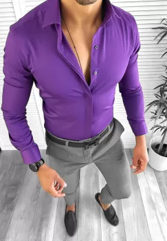 Camasa barbati mov inchis slim fit B1326 E imagine