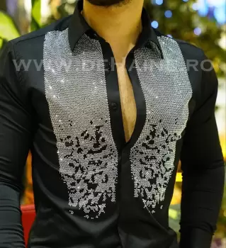 Camasa barbati neagra slim fit B5504 8-5 imagine