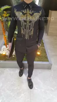 Camasa barbati neagra slim fit B5507 1-2 imagine