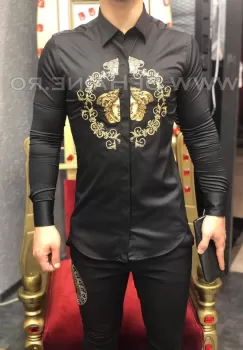 Camasa barbati neagra slim fit pentru evenimente B5783 P0-5 imagine